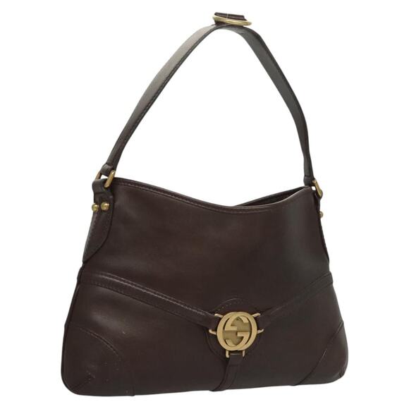 GUCCI Interlocking Shoulder Bag Leather Brown Gold - Picture 1 of 16